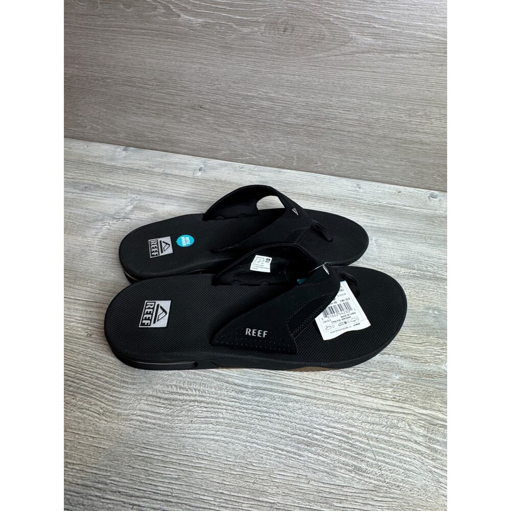 NWT Reef Fanning Flip Flops Bottle Opener Sandals Black/Silver Men's Size 16 - Picture 4 of 9